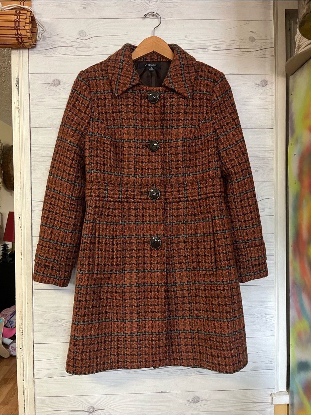 Chadwicks Tweed Peacoat Wool Blend Pockets Size 6